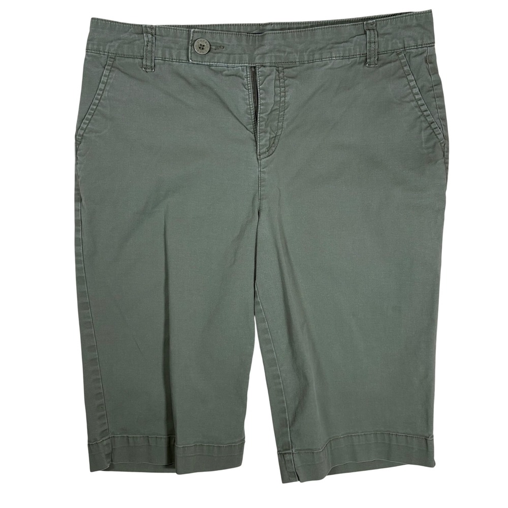 Style & Co Olive Green Bermuda Shorts Size 10 Stretch Cotton Utility Chino
